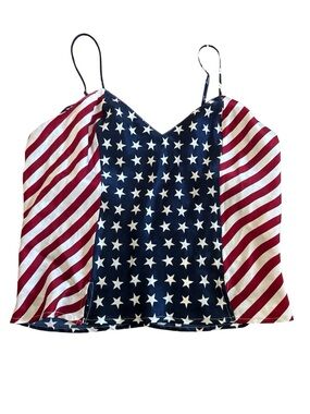 American Flag Print silk Spaghetti Strap Tank Top - Red, White & Blue
